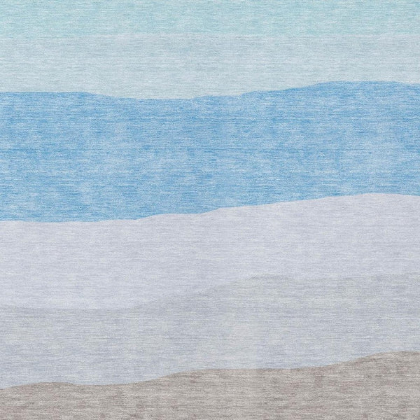 HomeRoots 5' Coastal-Inspired Striped Area Rug in Green, Blue & Gray - Washable for Indoor/Outdoor Use! 629402