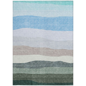 HomeRoots 8' Green Blue and Gray Striped Washable Area Rug - Perfect for Indoor and Outdoor Living Spaces! 629404
