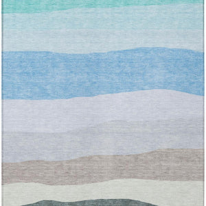 HomeRoots 8' Green Blue and Gray Striped Washable Area Rug - Perfect for Indoor and Outdoor Living Spaces! 629404
