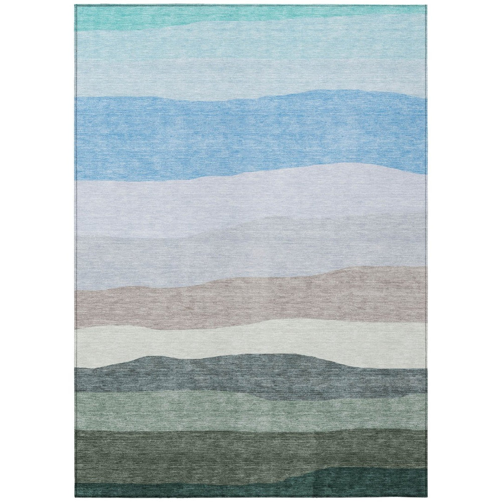 HomeRoots 9' Stylish Green Blue Gray Striped Washable Indoor Outdoor Area Rug - Durable, Easy Care, Versatile Design 629405