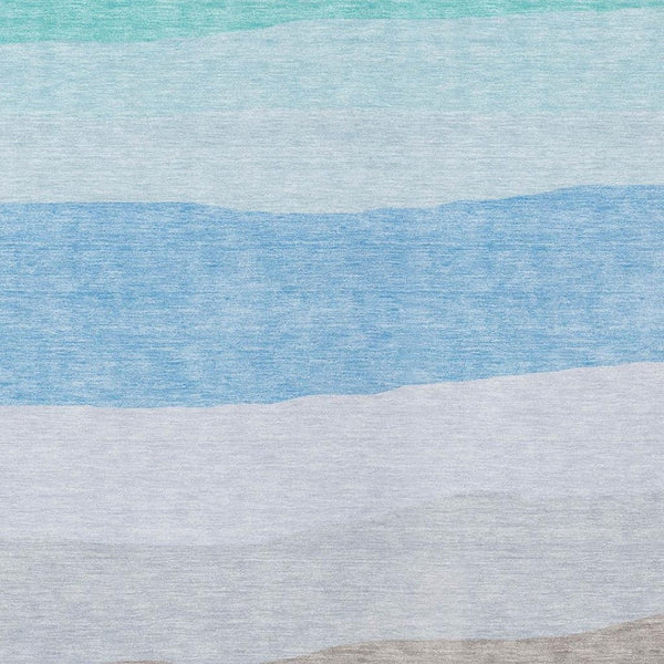 HomeRoots 9' Stylish Green Blue Gray Striped Washable Indoor Outdoor Area Rug - Durable, Easy Care, Versatile Design 629405