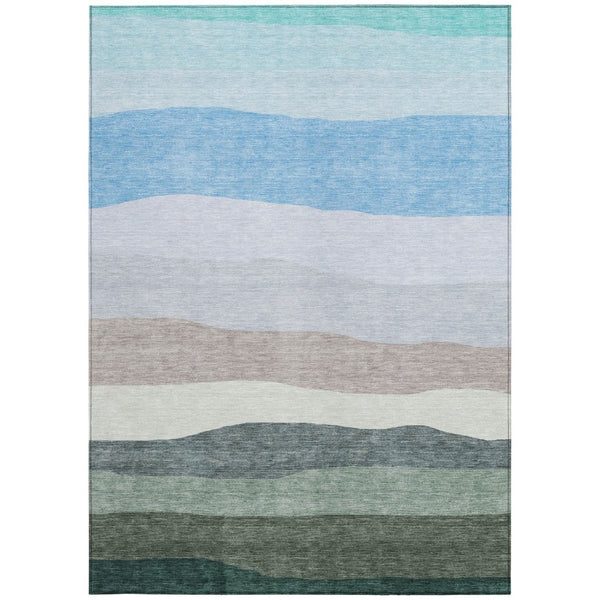 HomeRoots 10' Striped Indoor Outdoor Area Rug in Green, Blue & Gray - Durable, Washable, Versatile Décor Solution 629406