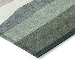 HomeRoots 10' Striped Indoor Outdoor Area Rug in Green, Blue & Gray - Durable, Washable, Versatile Décor Solution 629406