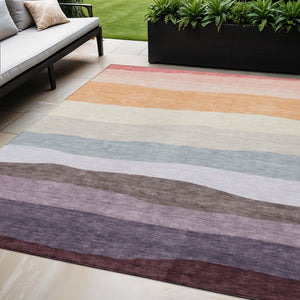 HomeRoots 5' X 8' Vibrant Orange Blush & Lavender Striped Washable Area Rug for Indoor & Outdoor Use 629408