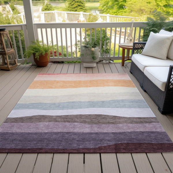 HomeRoots 5' X 8' Vibrant Orange Blush & Lavender Striped Washable Area Rug for Indoor & Outdoor Use 629408