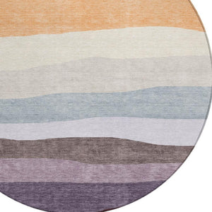 HomeRoots 8' Striped Indoor Outdoor Area Rug in Orange, Blush & Lavender - Washable, Durable, Versatile Design 629409