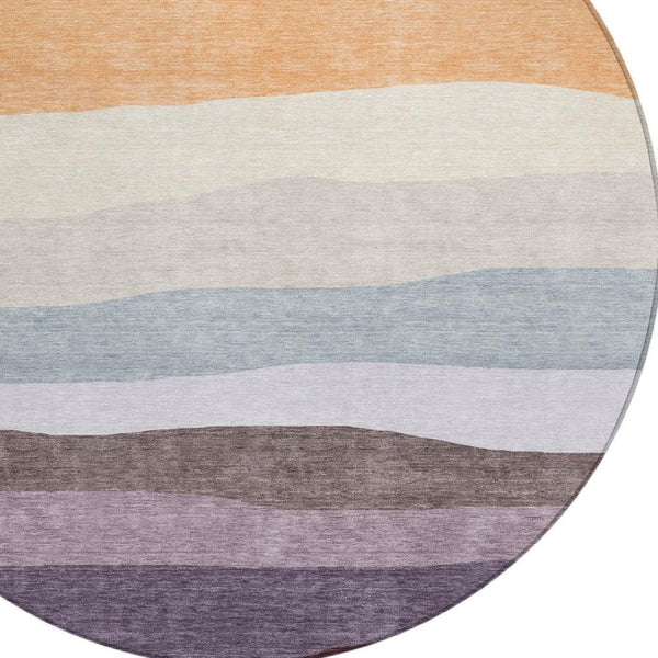 HomeRoots 8' Striped Indoor Outdoor Area Rug in Orange, Blush & Lavender - Washable, Durable, Versatile Design 629409