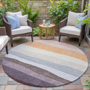 HomeRoots 8' Striped Indoor Outdoor Area Rug in Orange, Blush & Lavender - Washable, Durable, Versatile Design 629409