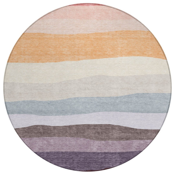 HomeRoots 8' Striped Indoor Outdoor Area Rug in Orange, Blush & Lavender - Washable, Durable, Versatile Design 629409