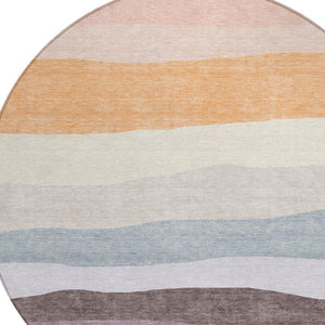HomeRoots 8' Striped Indoor Outdoor Area Rug in Orange, Blush & Lavender - Washable, Durable, Versatile Design 629409