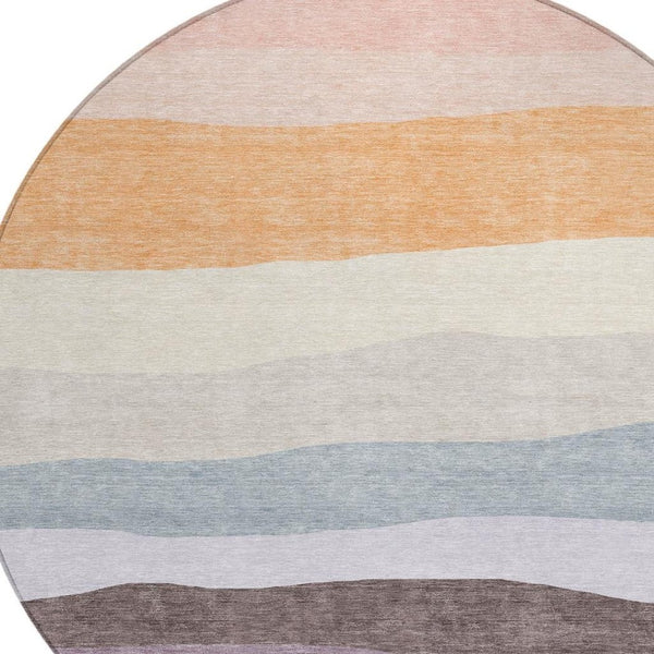 HomeRoots 8' Striped Indoor Outdoor Area Rug in Orange, Blush & Lavender - Washable, Durable, Versatile Design 629409