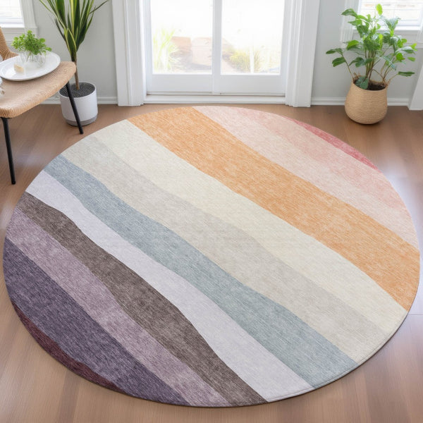 HomeRoots 8' Striped Indoor Outdoor Area Rug in Orange, Blush & Lavender - Washable, Durable, Versatile Design 629409
