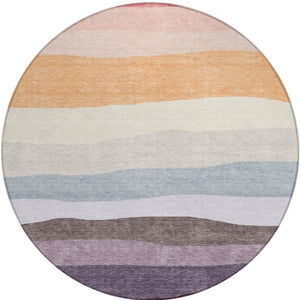 HomeRoots 8' Striped Indoor Outdoor Area Rug in Orange, Blush & Lavender - Washable, Durable, Versatile Design 629409