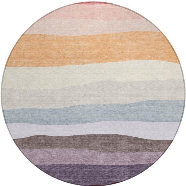 HomeRoots 8' Striped Indoor Outdoor Area Rug in Orange, Blush & Lavender - Washable, Durable, Versatile Design 629409