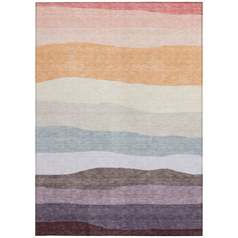 HomeRoots 8' X 10' Striped Washable Area Rug in Orange Blush & Lavender – Perfect for Indoor & Outdoor Use! 629410
