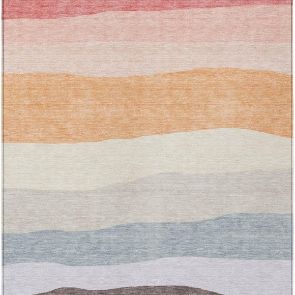 HomeRoots 9' X 12' Striped Washable Area Rug in Orange-Blush & Lavender - Indoor/Outdoor, Durable & Easy Clean 629411