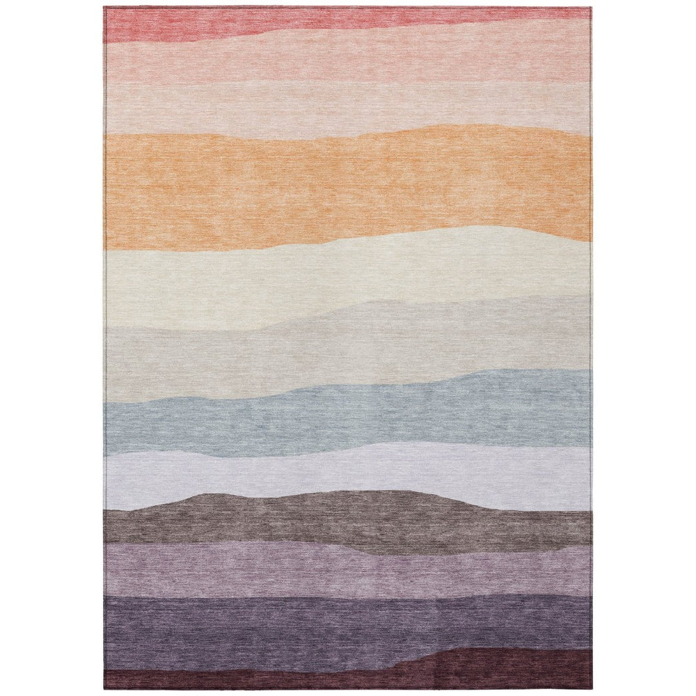 HomeRoots 9' X 12' Striped Washable Area Rug in Orange-Blush & Lavender - Indoor/Outdoor, Durable & Easy Clean 629411