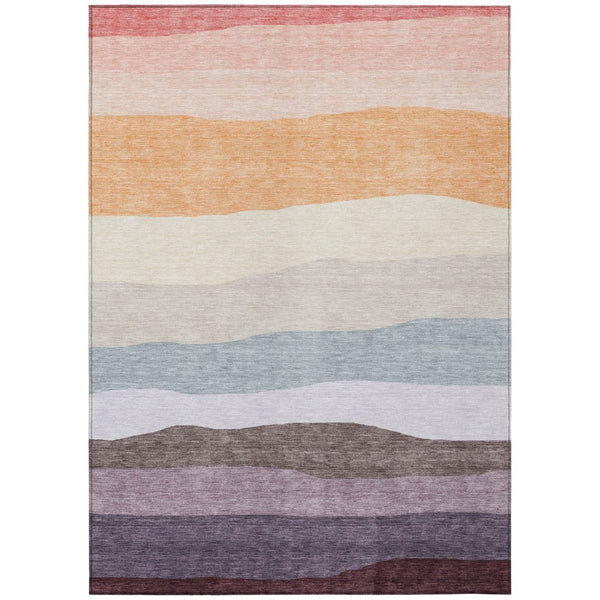 HomeRoots 9' X 12' Striped Washable Area Rug in Orange-Blush & Lavender - Indoor/Outdoor, Durable & Easy Clean 629411
