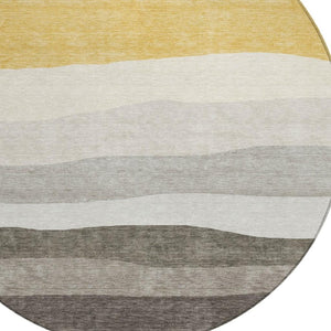 HomeRoots 8' Stylish Pewter Gold Ivory Round Washable Area Rug for Indoor & Outdoor High-Traffic Spaces 629415