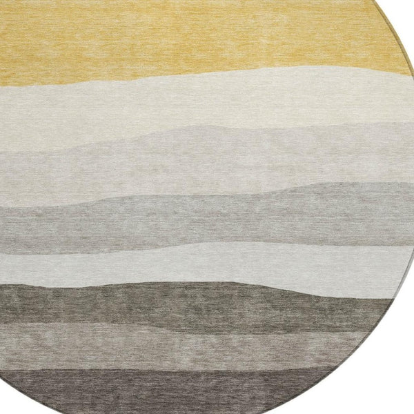 HomeRoots 8' Stylish Pewter Gold Ivory Round Washable Area Rug for Indoor & Outdoor High-Traffic Spaces 629415