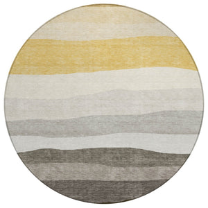 HomeRoots 8' Stylish Pewter Gold Ivory Round Washable Area Rug for Indoor & Outdoor High-Traffic Spaces 629415