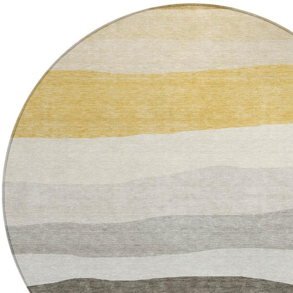 HomeRoots 8' Stylish Pewter Gold Ivory Round Washable Area Rug for Indoor & Outdoor High-Traffic Spaces 629415