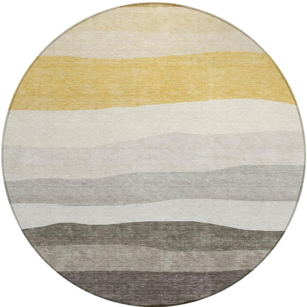 HomeRoots 8' Stylish Pewter Gold Ivory Round Washable Area Rug for Indoor & Outdoor High-Traffic Spaces 629415