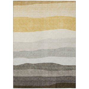 HomeRoots 8' X 10' Stylish Pewter Gold Ivory Striped Area Rug - Durable, Washable, Perfect for Indoor/Outdoor Use 629416
