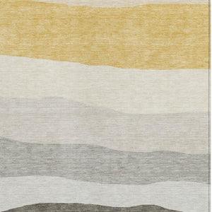 HomeRoots 9' Stylish Pewter Gold & Ivory Striped Washable Area Rug for Indoor/Outdoor Use - Durable & Easy Care 629417