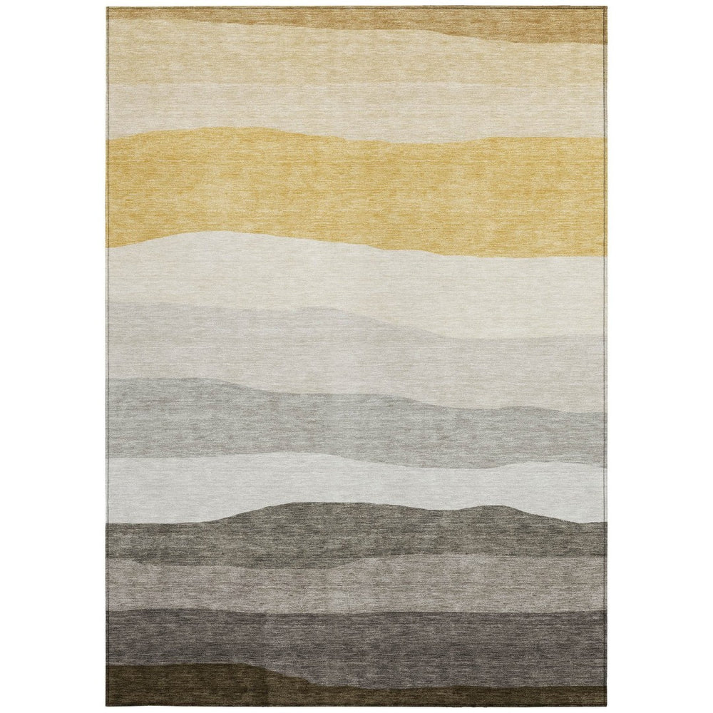 HomeRoots 10' Stylish Pewter Gold Ivory Striped Washable Area Rug - Indoor/Outdoor, Durable & Easy Care! 629418