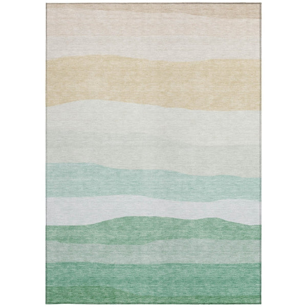 HomeRoots 5' X 8' Striped Teal Blue Green Ivory Rug - Durable, Washable, Perfect for Indoor & Outdoor Spaces 629420