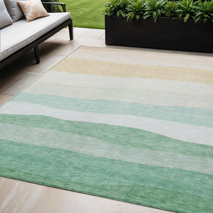 HomeRoots 5' X 8' Striped Teal Blue Green Ivory Rug - Durable, Washable, Perfect for Indoor & Outdoor Spaces 629420