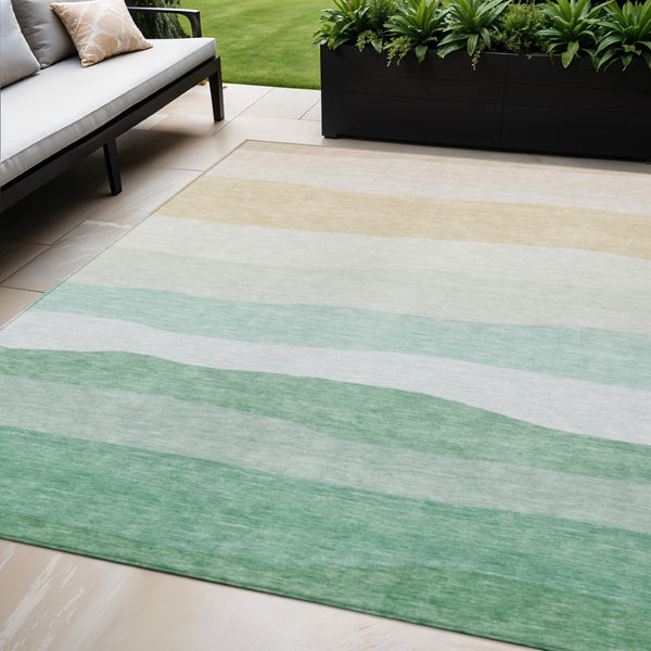 HomeRoots 5' X 8' Striped Teal Blue Green Ivory Rug - Durable, Washable, Perfect for Indoor & Outdoor Spaces 629420