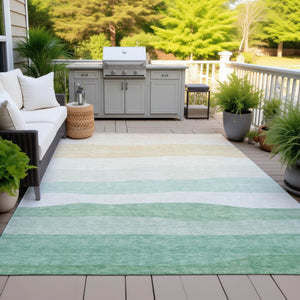 HomeRoots 5' X 8' Striped Teal Blue Green Ivory Rug - Durable, Washable, Perfect for Indoor & Outdoor Spaces 629420