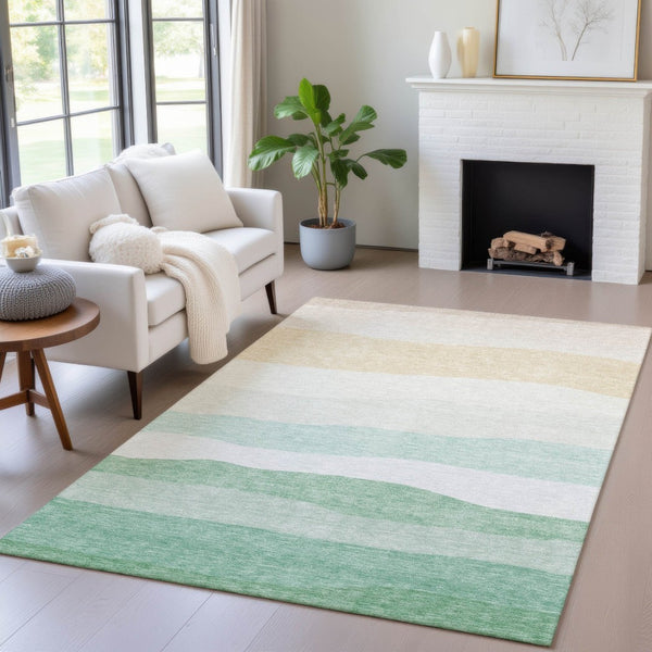 HomeRoots 5' X 8' Striped Teal Blue Green Ivory Rug - Durable, Washable, Perfect for Indoor & Outdoor Spaces 629420