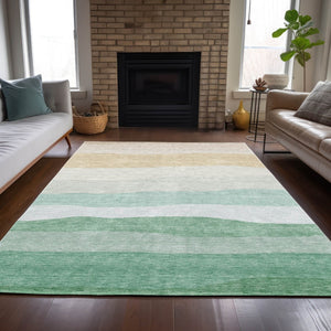 HomeRoots 5' X 8' Striped Teal Blue Green Ivory Rug - Durable, Washable, Perfect for Indoor & Outdoor Spaces 629420