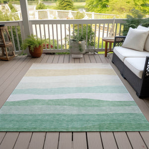 HomeRoots 5' X 8' Striped Teal Blue Green Ivory Rug - Durable, Washable, Perfect for Indoor & Outdoor Spaces 629420