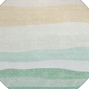HomeRoots 8' Teal Blue Green Ivory Round Striped Rug - Stylish, Durable, and Washable for Indoor & Outdoor Use 629421