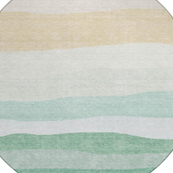 HomeRoots 8' Teal Blue Green Ivory Round Striped Rug - Stylish, Durable, and Washable for Indoor & Outdoor Use 629421