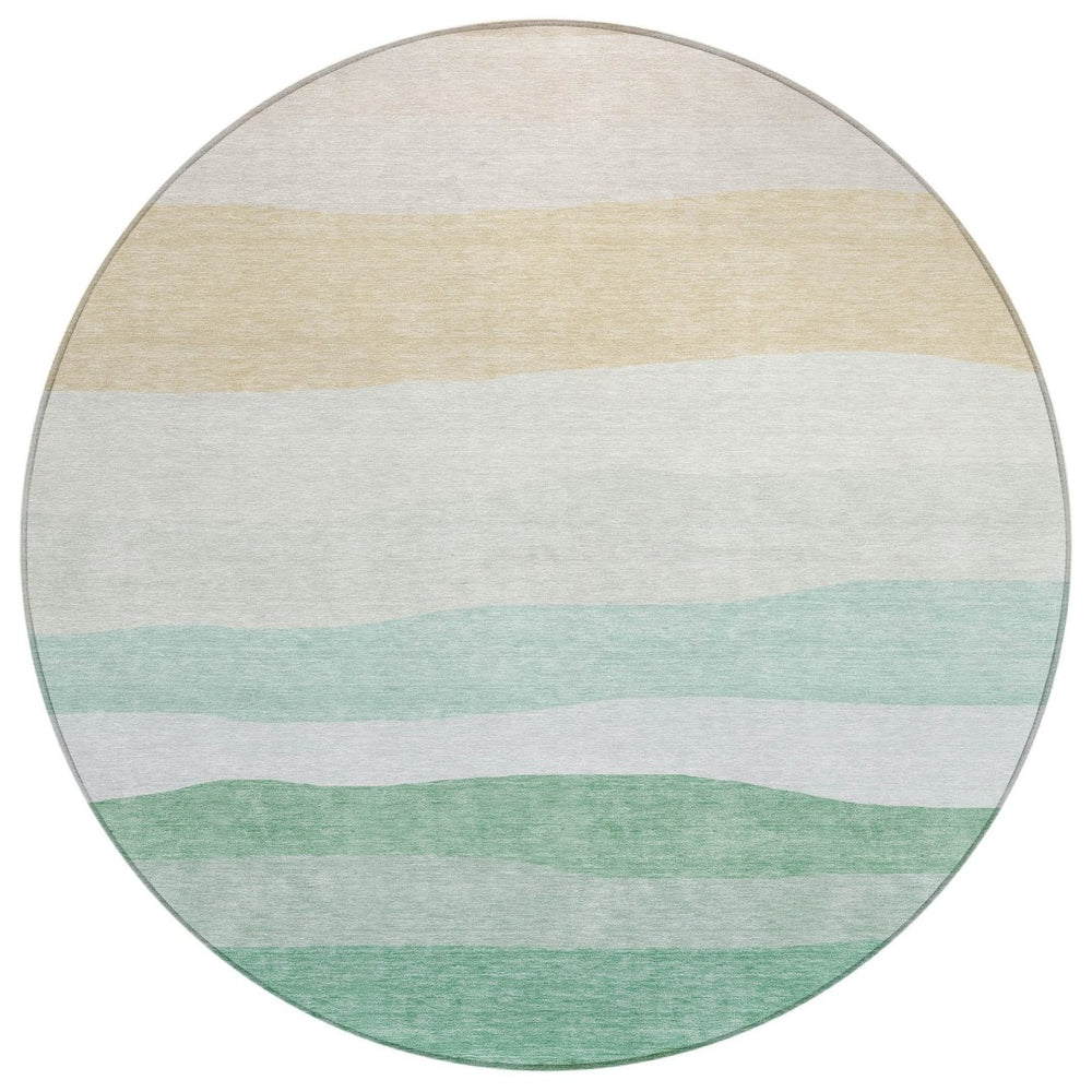 HomeRoots 8' Teal Blue Green Ivory Round Striped Rug - Stylish, Durable, and Washable for Indoor & Outdoor Use 629421