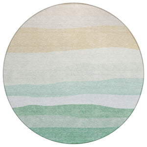 HomeRoots 8' Teal Blue Green Ivory Round Striped Rug - Stylish, Durable, and Washable for Indoor & Outdoor Use 629421