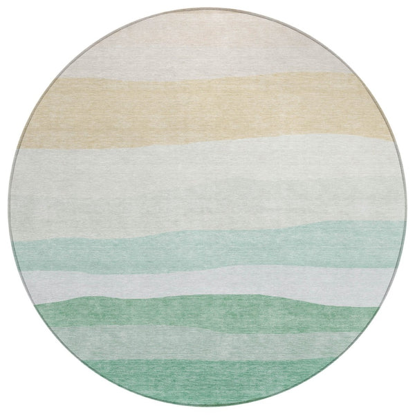 HomeRoots 8' Teal Blue Green Ivory Round Striped Rug - Stylish, Durable, and Washable for Indoor & Outdoor Use 629421
