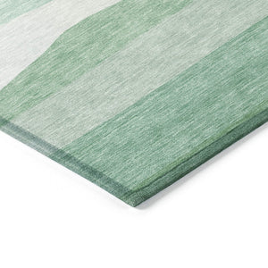 HomeRoots 8' Teal Blue Green Ivory Round Striped Rug - Stylish, Durable, and Washable for Indoor & Outdoor Use 629421