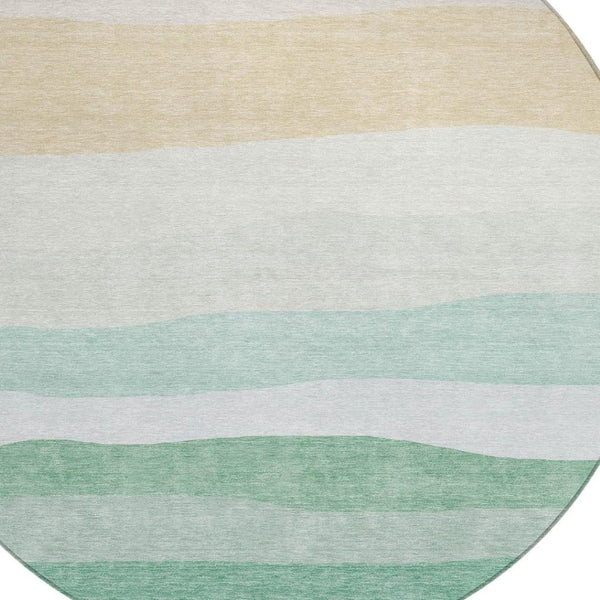 HomeRoots 8' Teal Blue Green Ivory Round Striped Rug - Stylish, Durable, and Washable for Indoor & Outdoor Use 629421