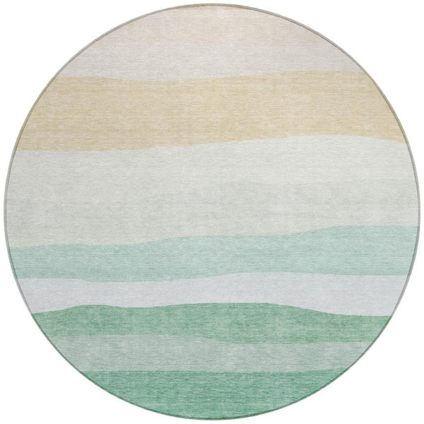 HomeRoots 8' Teal Blue Green Ivory Round Striped Rug - Stylish, Durable, and Washable for Indoor & Outdoor Use 629421