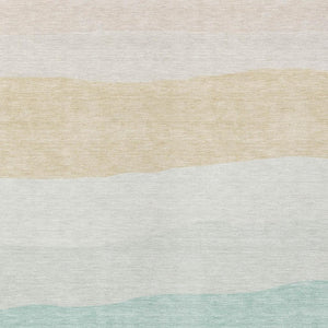 HomeRoots 9' X 12' Striped Teal Blue Green Ivory Area Rug - Washable, Durable for Indoor & Outdoor Spaces! 629423