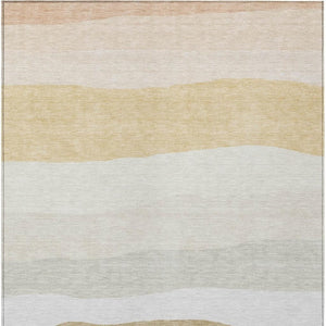 HomeRoots 5' Wheat Gold & Beige Striped Washable Area Rug – Durable Indoor/Outdoor Comfort for Any Space 629426