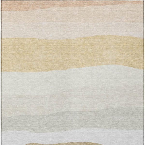 HomeRoots 5' Wheat Gold & Beige Striped Washable Area Rug – Durable Indoor/Outdoor Comfort for Any Space 629426