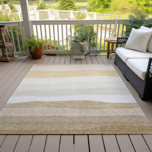 HomeRoots 5' Wheat Gold & Beige Striped Washable Area Rug – Durable Indoor/Outdoor Comfort for Any Space 629426