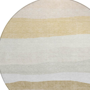 HomeRoots 8' Wheat Gold and Beige Round Striped Washable Area Rug for Indoor & Outdoor Durability and Style 629427